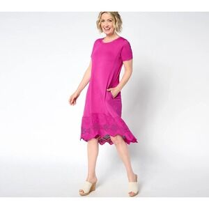 LOGO Lavish by Lori Goldstein‎ Regular Knit Dress with Lace Hem Pink M